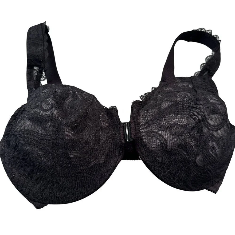 Glamorise Wonder Wire Front Close Stretch Lace Bra Womens Full Figure Lingerie